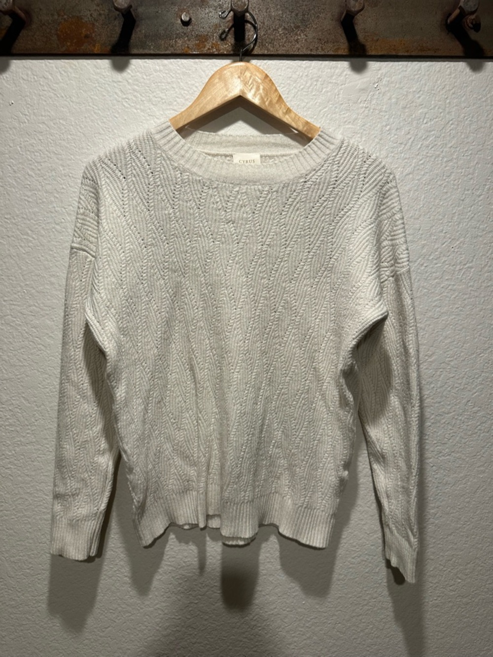 Cyrus Off-White Cable Knit Crewneck Sweater - Picture 3 of 10